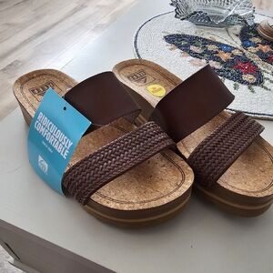 Reef Brown Slide Sandals with Cork Footbed